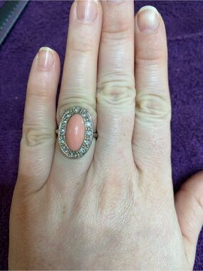 Avon Pink Cabochon Halo Ring with Crystal Accents Sizeable